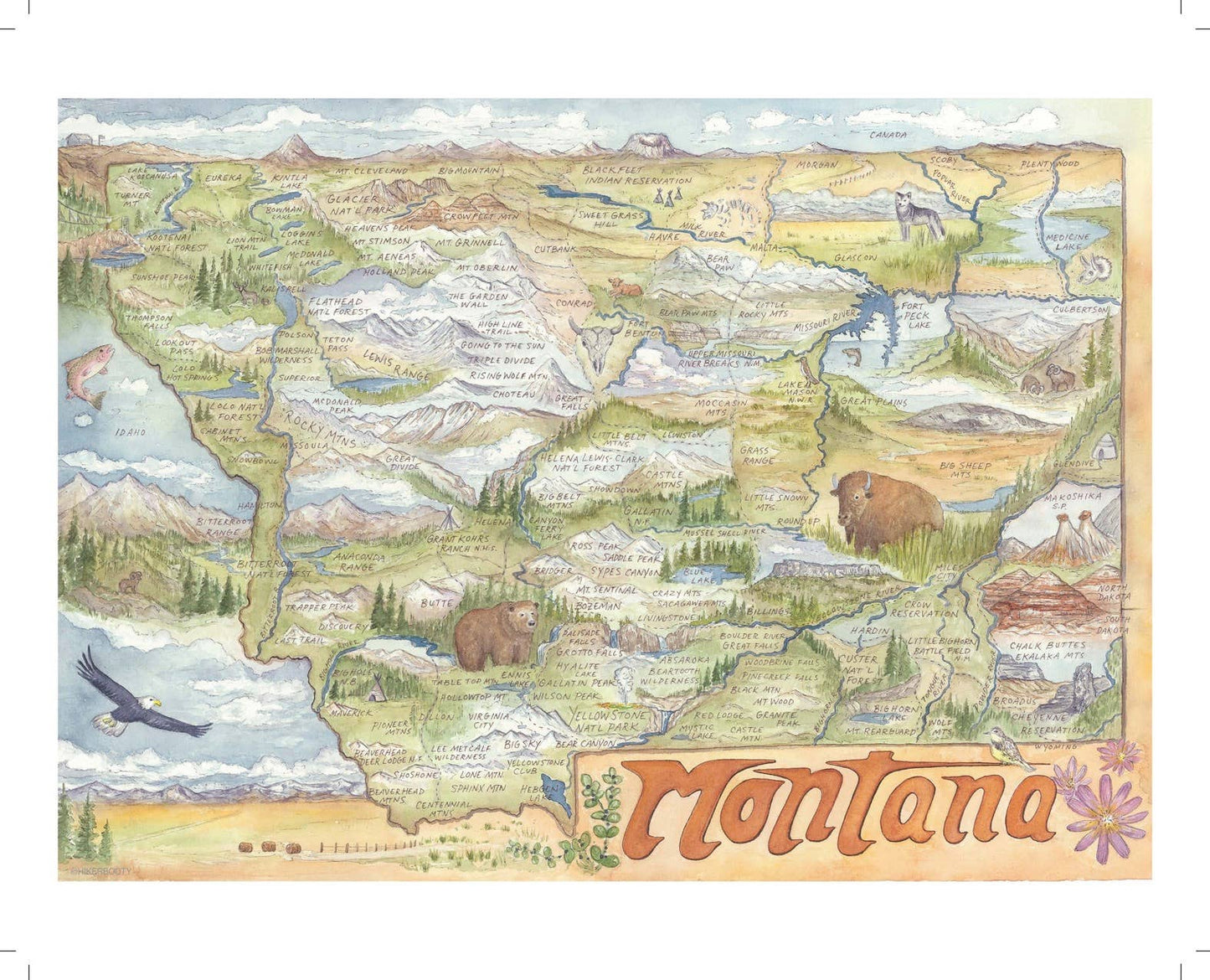 Montana State Map - Hiker Booty Postcard