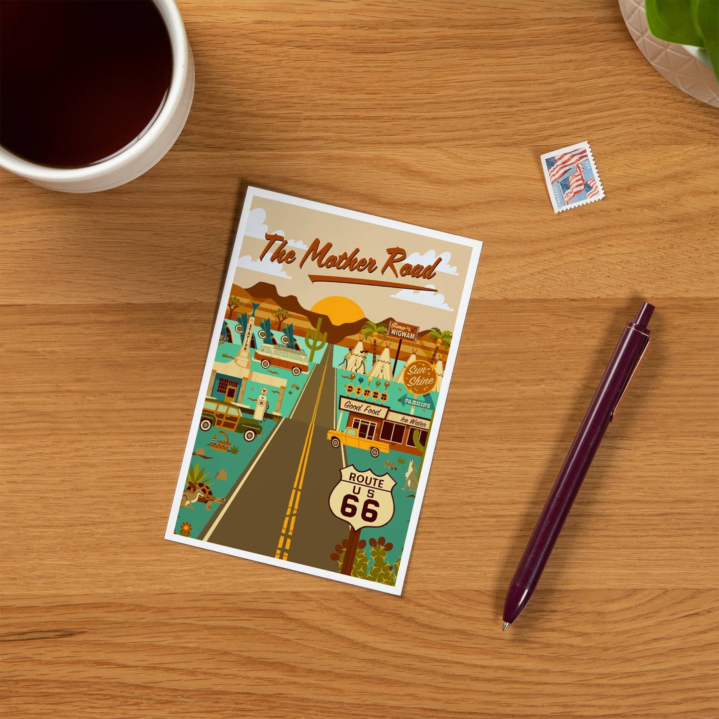 Route 66, Mother Road, Geometric - LanternPress postcard