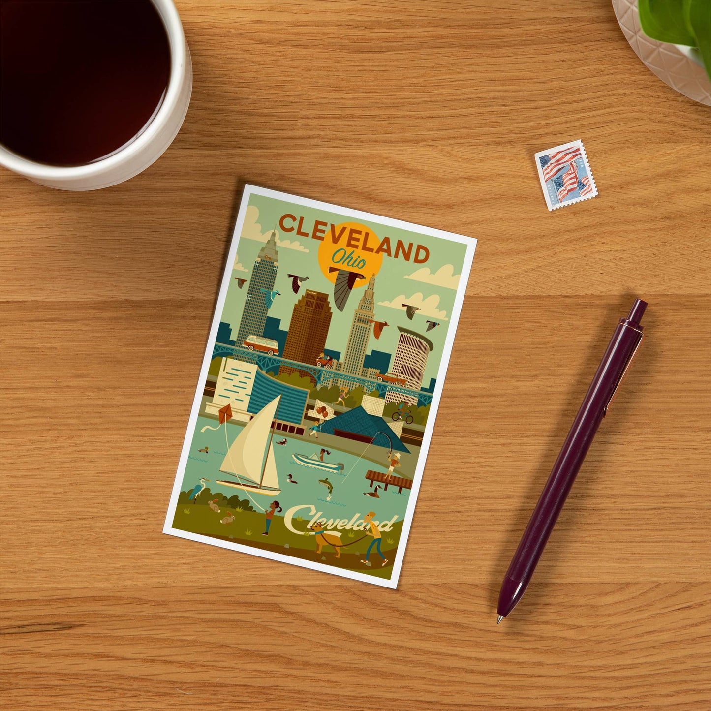 Cleveland, Ohio, Geometric, Downtown  - Lantern Press Postcard