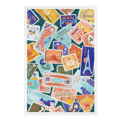 Well Traveled, Travel Stamp Collage - Lantern Press Postcard