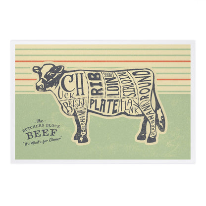Beef, Butchers Block Meat Cuts  - Lantern Press Postcard