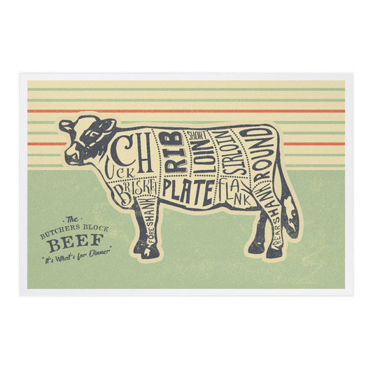 Beef, Butchers Block Meat Cuts  - Lantern Press Postcard