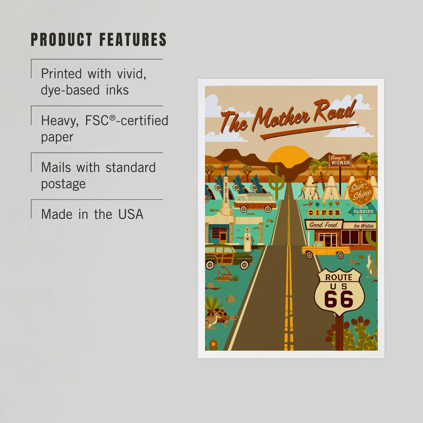 Route 66, Mother Road, Geometric - LanternPress postcard