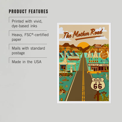 Route 66, Mother Road, Geometric - LanternPress postcard