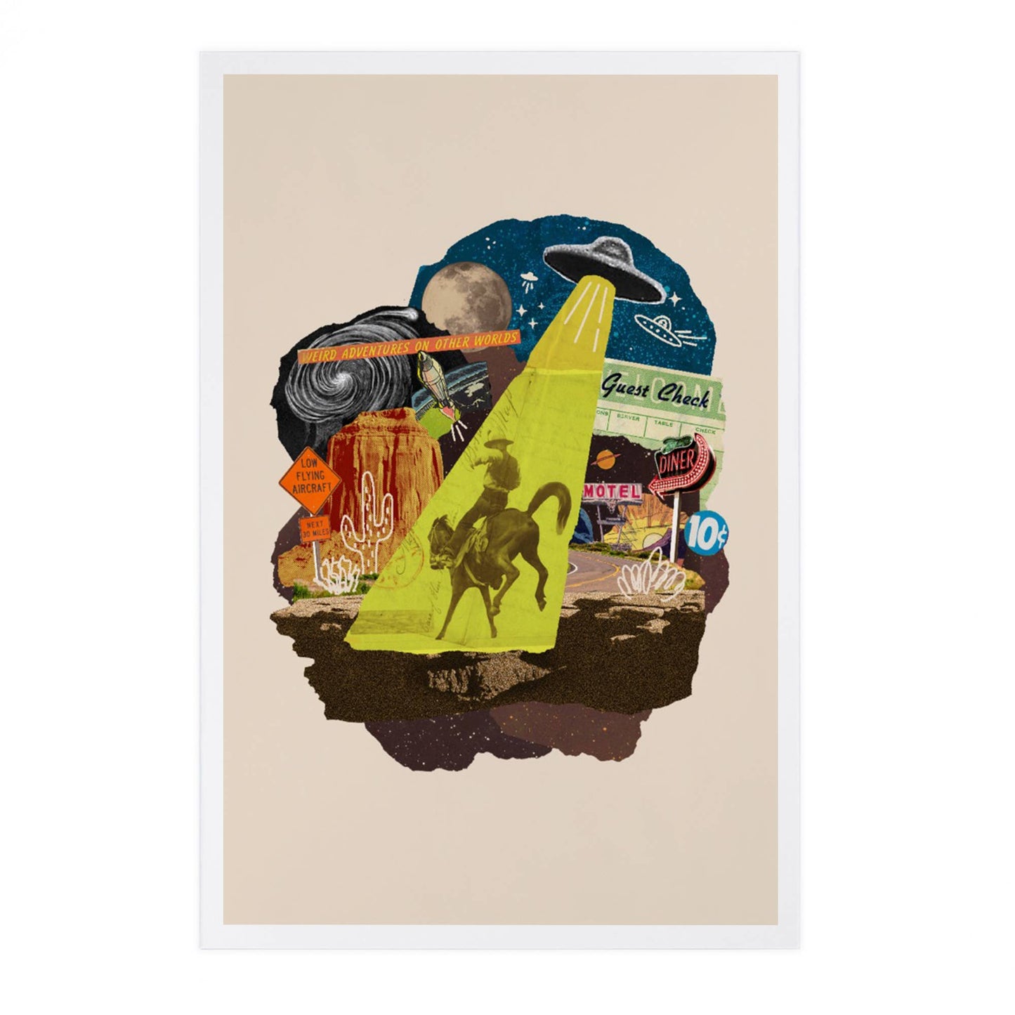 Retro Collage, Alien, Beacon - Lantern Press Postcard