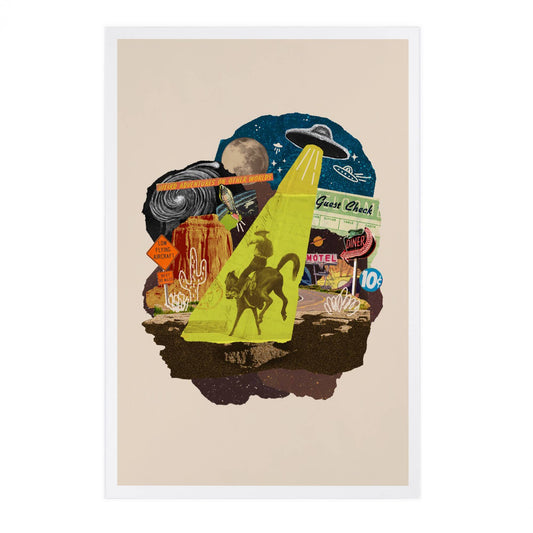 Retro Collage, Alien, Beacon - Lantern Press Postcard