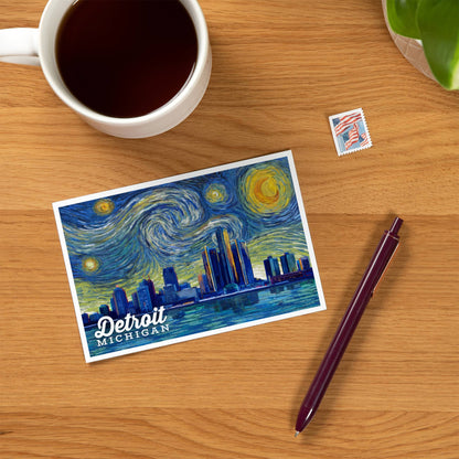 Detroit, Michigan, Starry Night Series - Lantern Press Postcard