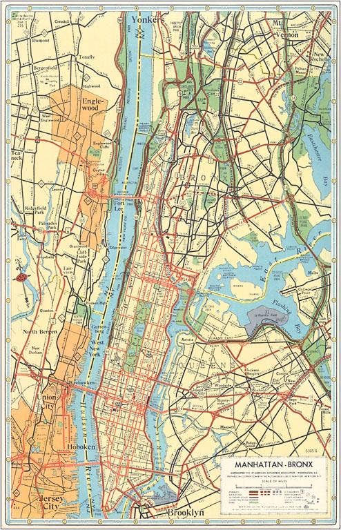 Map of Manhattan and Bronx, New York - Found Image postcard