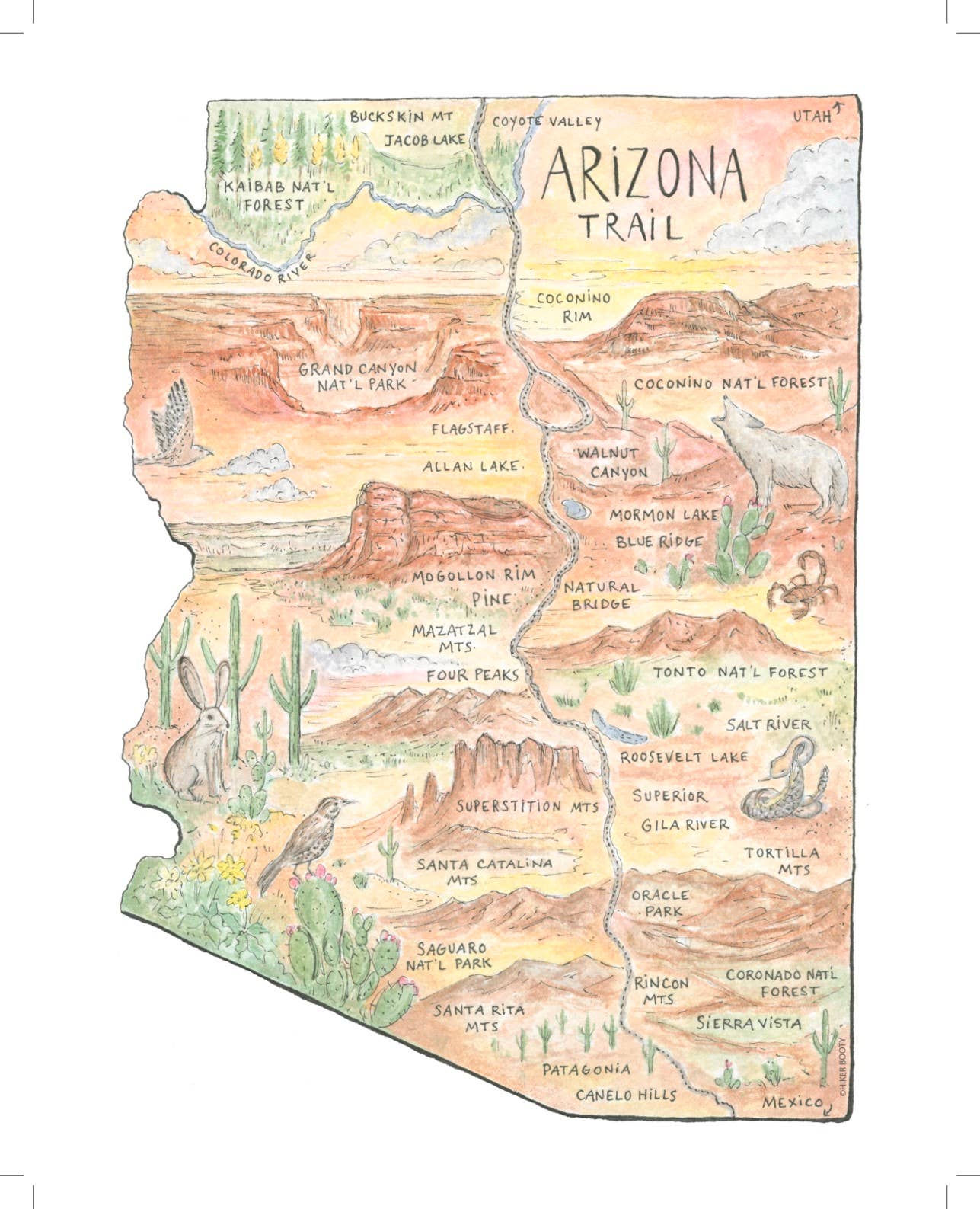 Arizona Trail Map - Hiker Booty Postcard