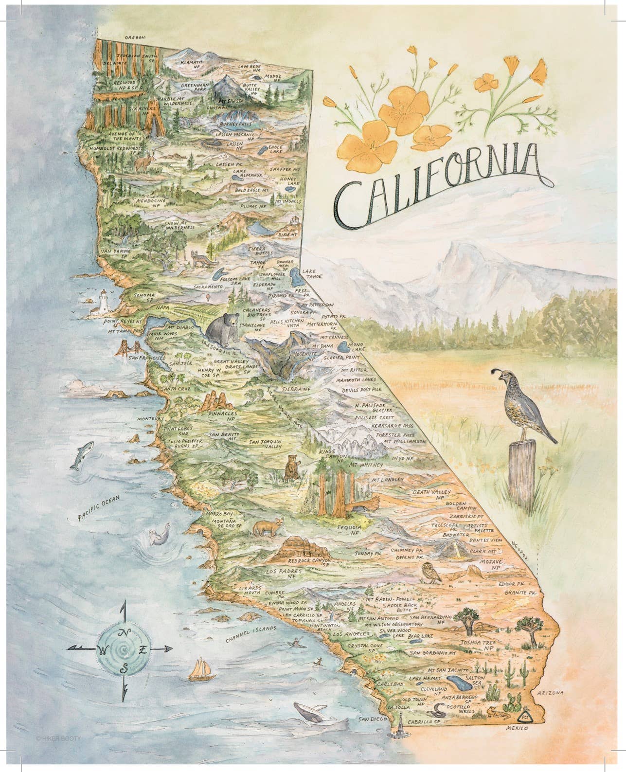 California State Map - Hiker Booty  Postcard