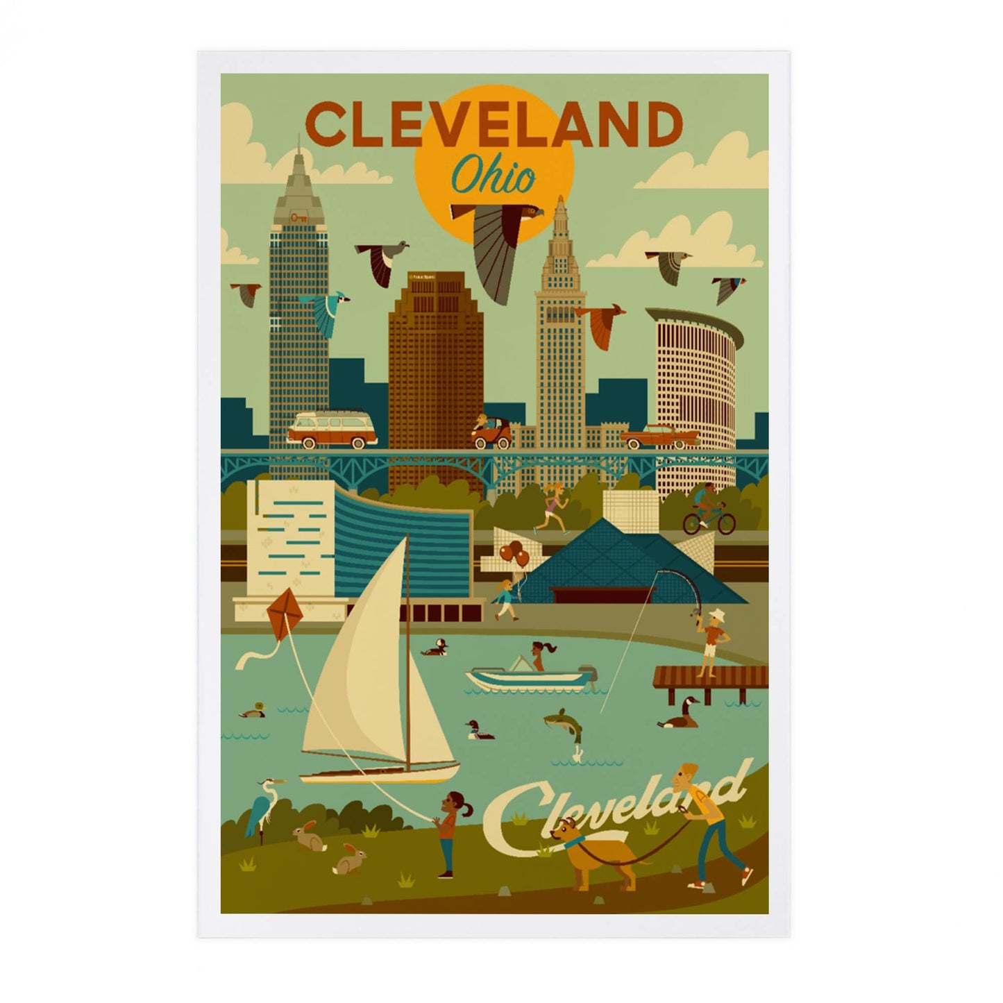 Cleveland, Ohio, Geometric, Downtown  - Lantern Press Postcard