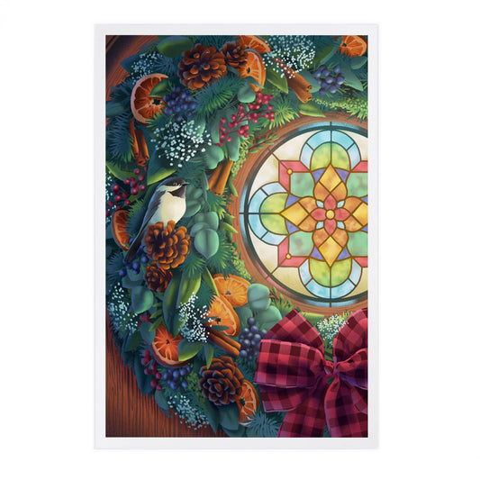 Front Door with Wreath Christmas - Lantern Press Postcard