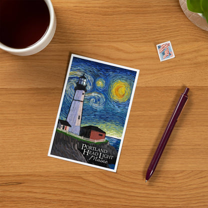 Portland Head Lighthouse Starry Night - Lantern Press Postcard