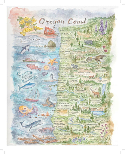 Oregon Coast Map - Hiker Booty Postcard