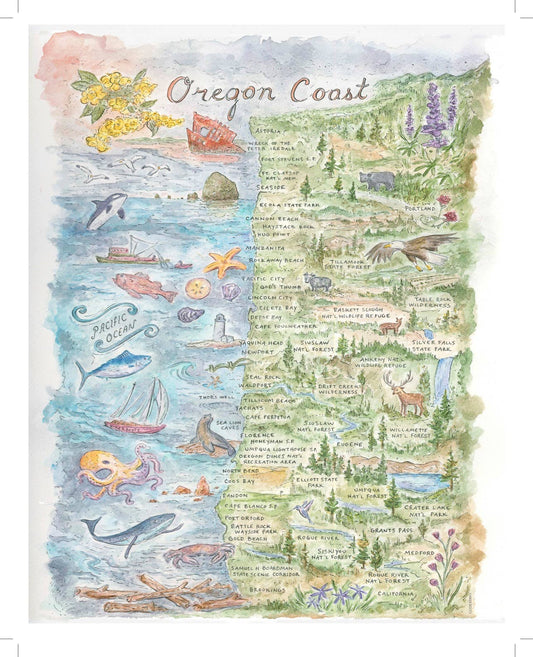 Oregon Coast Map - Hiker Booty Postcard