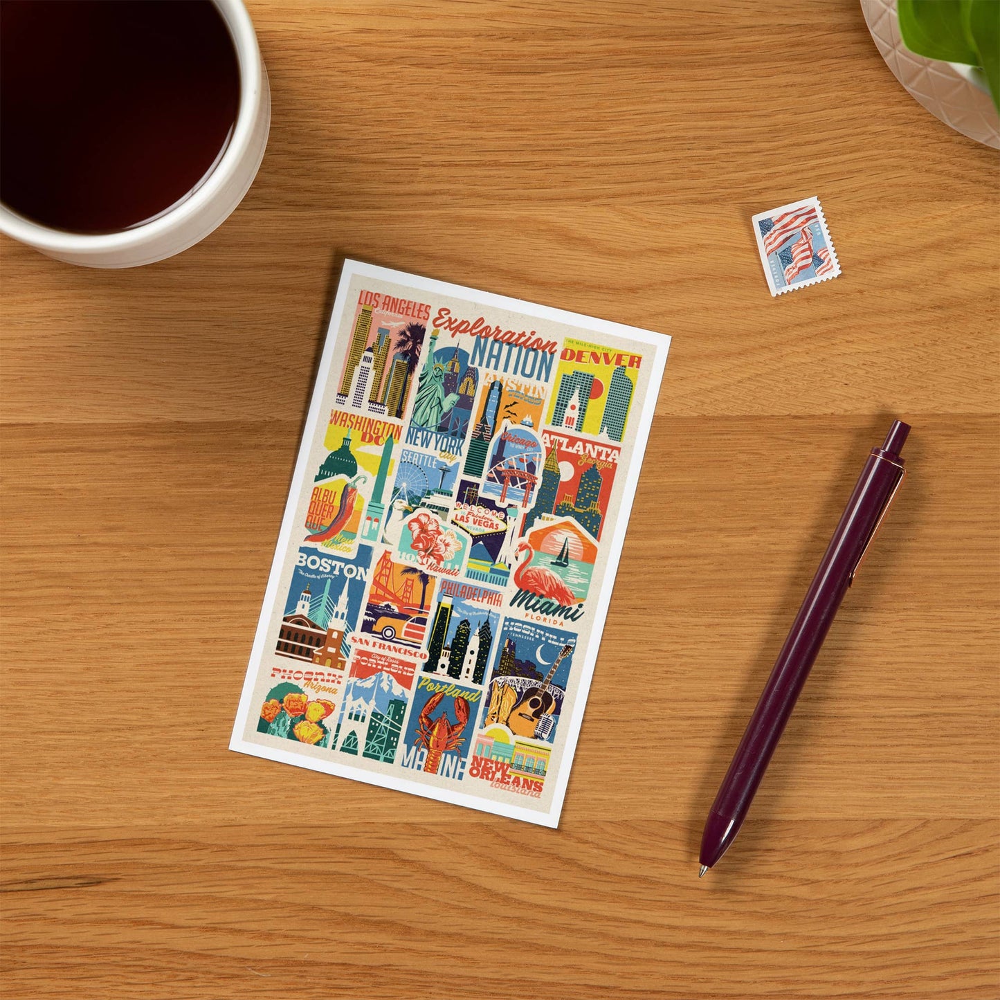 Woodblock Cities Collage - LanternPress postcard
