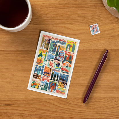 Woodblock Cities Collage - LanternPress postcard