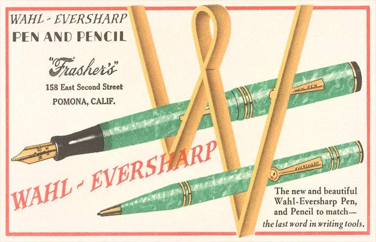 Fountain Pen and Pencil Set - Found Image postcard