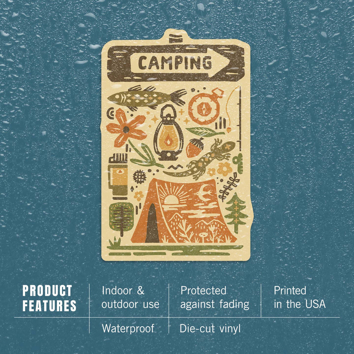 Boho Colorblock, Camping, Beacon - vinyl sticker - Lantern Press