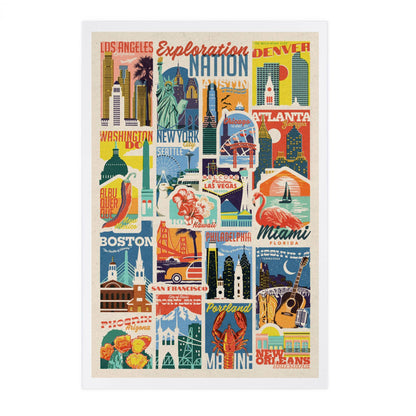 Woodblock Cities Collage - LanternPress postcard
