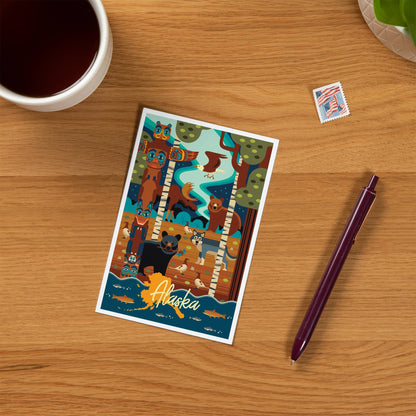 Alaska, Animals, Geometric 2 - Lantern Press Postcard