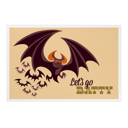 Let's Go Batty, Retro Halloween - Lantern Press Postcard