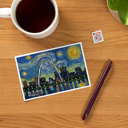 St. Louis Missouri Waterfront Starry Night - Lantern Press Postcard