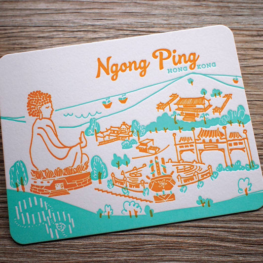 Ngong Ping - Letterpress Travel Postcard - Ditto Ditto