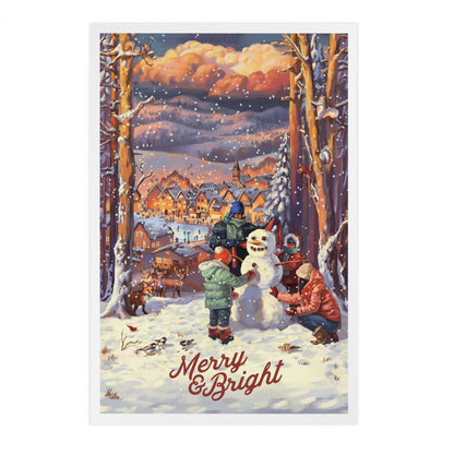 Merry & Bright, Vintage Snowman Sentiment - Lantern Press Postcard