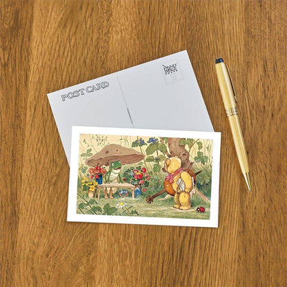 Frog Flower Seller and Bear Cellist - Found Image postcard