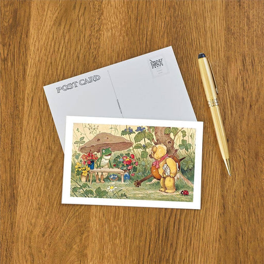 Frog Flower Seller and Bear Cellist - Found Image postcard