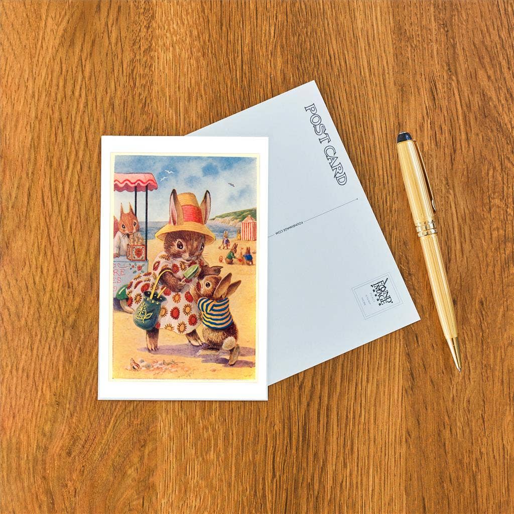 Bunny Family at Beach - Found Image postcard