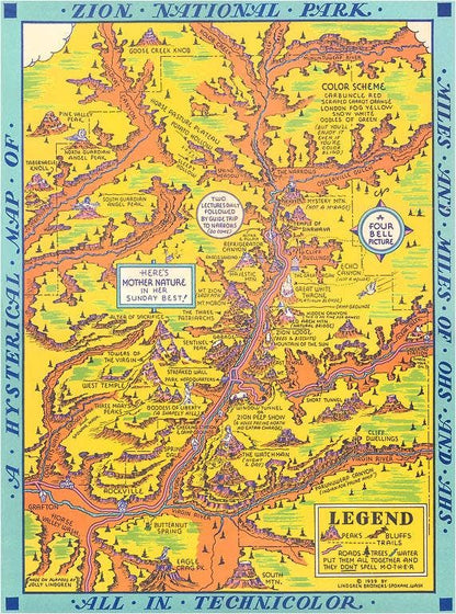 Zion National Park Map - Found Image postcard