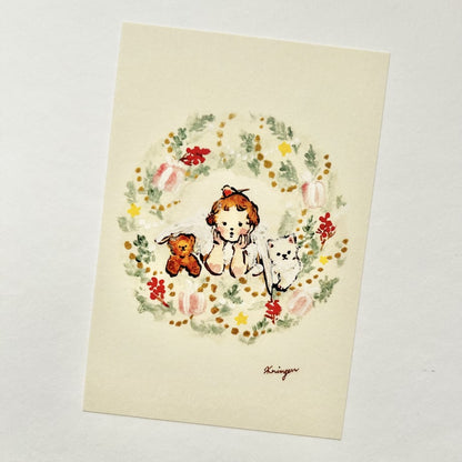 Wreath(Teddy Bear and Cat) - Krimgen postcard