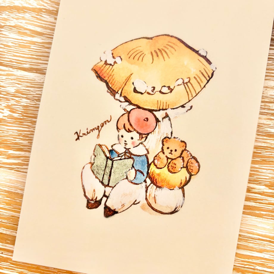 Reading under mushroom - Krimgen postcard