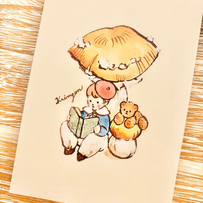 Reading under mushroom - Krimgen postcard
