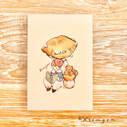 Reading under mushroom - Krimgen postcard