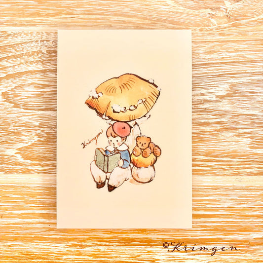 Reading under mushroom - Krimgen postcard