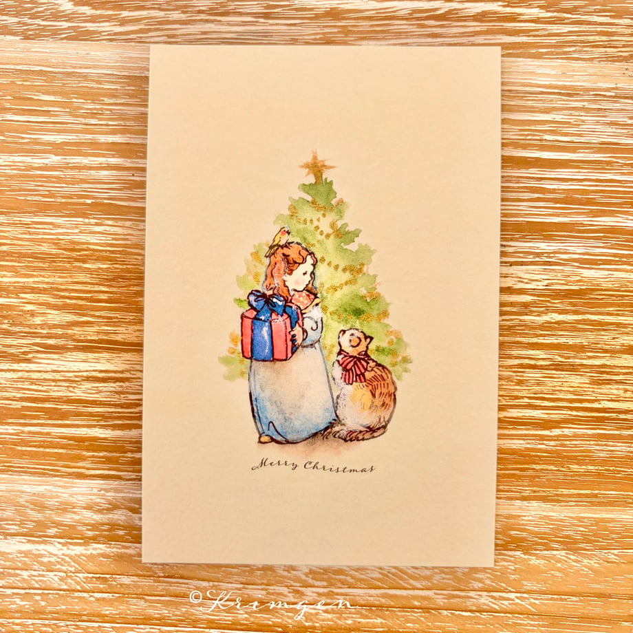 Cat and Girl in Christmas - Krimgen postcard