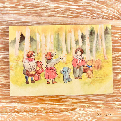 Three Kids in Autumn Woods - Krimgen postcard