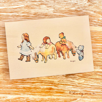 Miniature Horses and Children - Krimgen postcard
