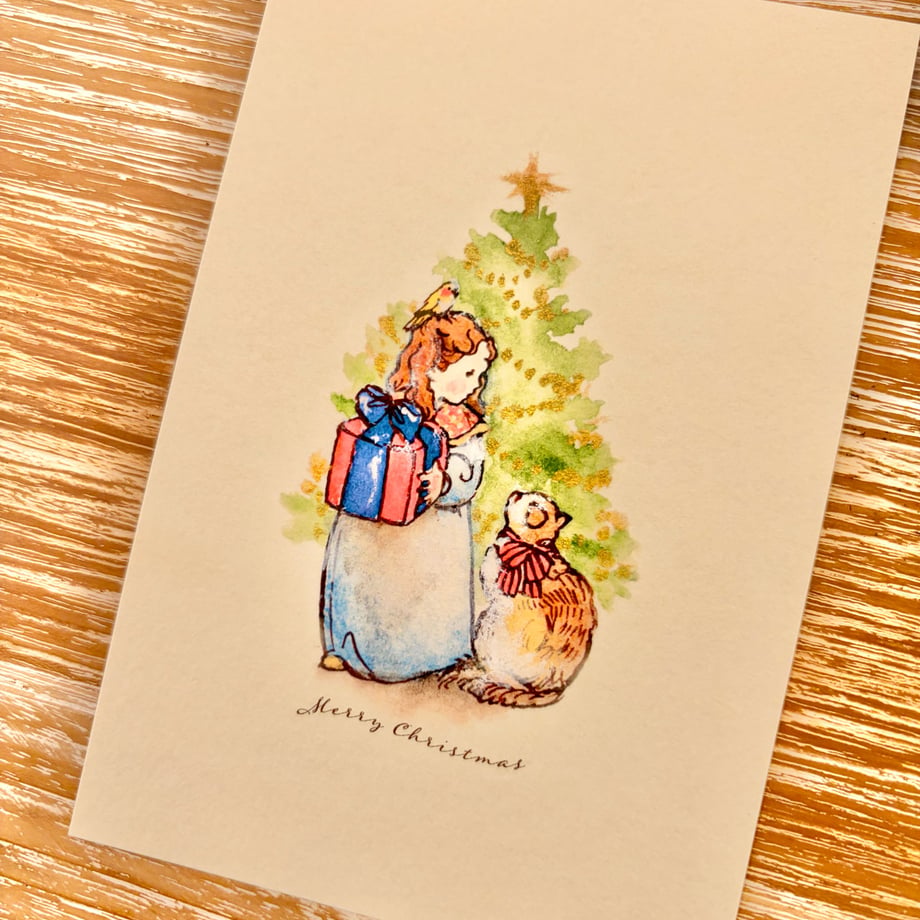 Cat and Girl in Christmas - Krimgen postcard