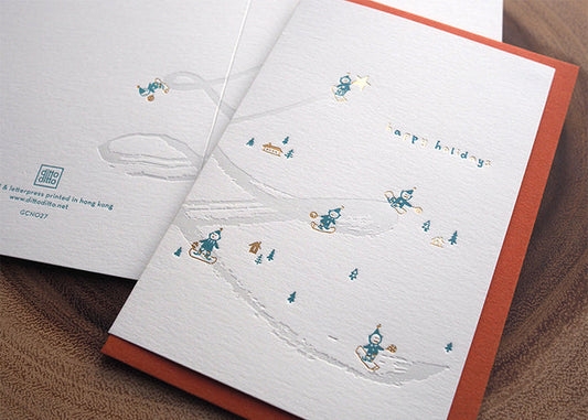 little elf snowboard - letterpress Christmas Card - Ditto Ditto