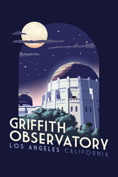 Los Angeles, California - Griffith Observatory at Night - Contour - Lantern Press Postcard