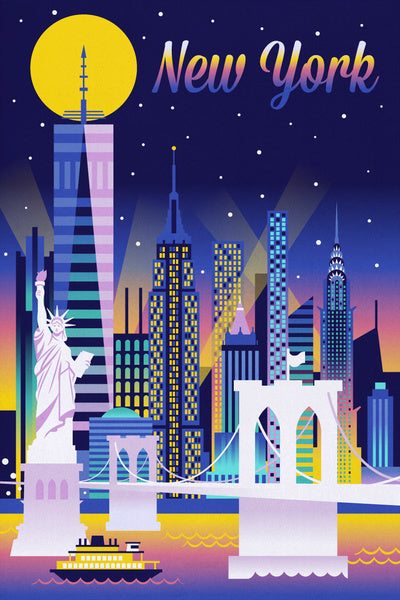 New York City - Retro Skyline Chromatic Series - Lantern Press Postcard