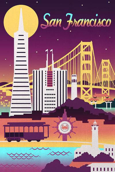 San Francisco - Retro Skyline Chromatic Series - Lantern Press Postcard