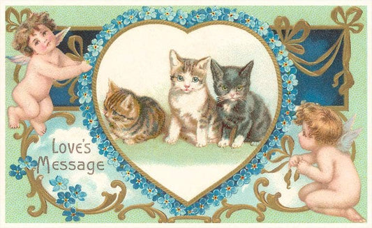 Victorian Kittens and Cupids, Love's Message - Vintage Image, Postcard