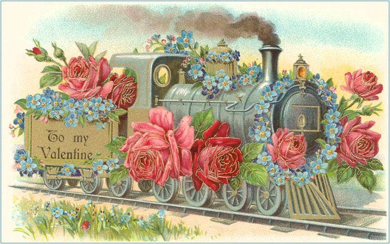 Locomotive with Roses - Vintage Image, Postcard