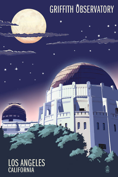 Los Angeles, California - Griffith Observatory at Night - Lantern Press Postcard
