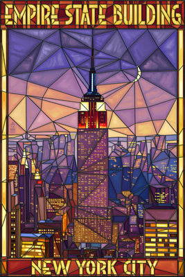 New York City - Empire State Building Stained Glass Window - Lantern Press Postcard